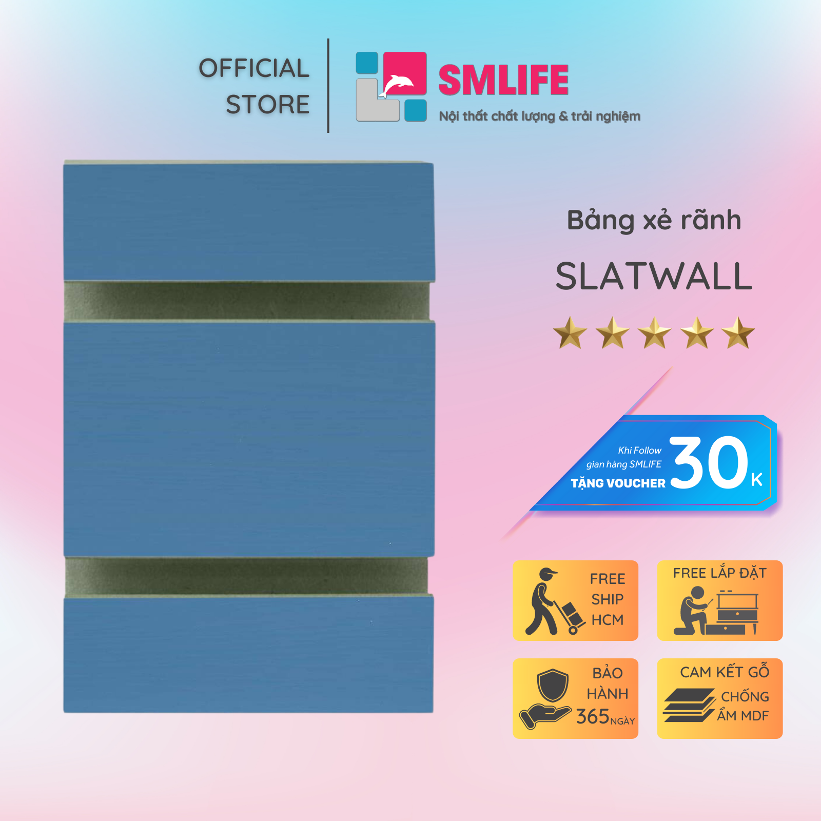 Tấm gỗ xẻ rãnh SMLIFE Slatwall  | Gỗ MDF dày 17mm chống ẩm