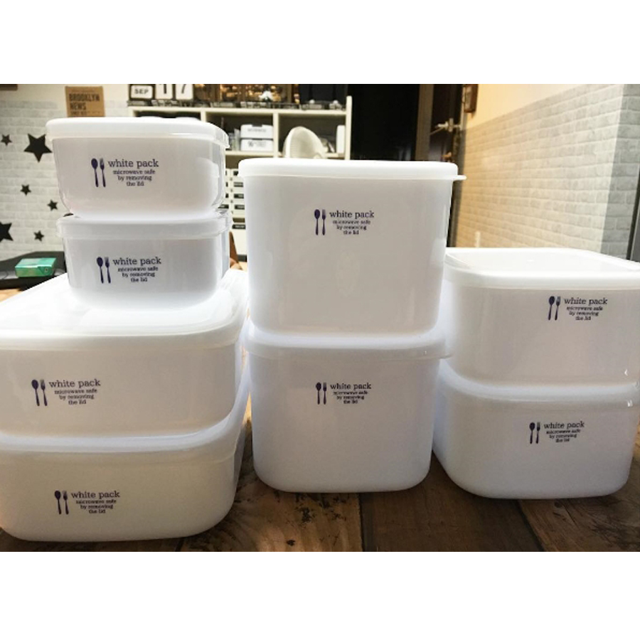 Bộ 2 hộp nhựa vuông chứa đựng thực phẩm khô White Pack tiện dụng - Hàng nội địa Nhật