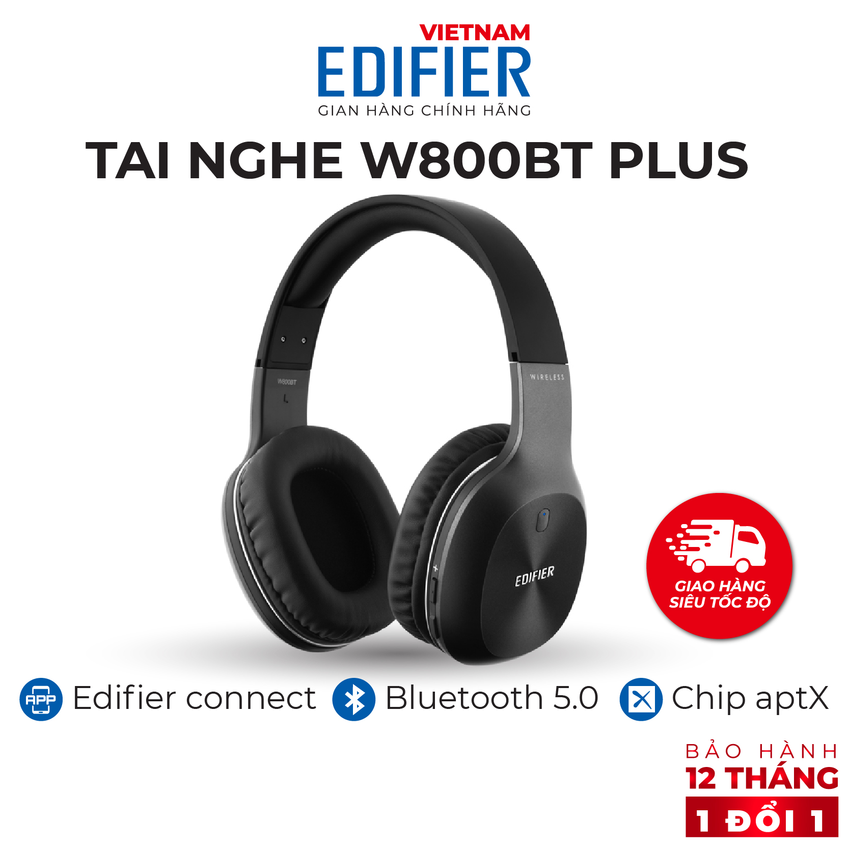 Tai nghe chụp tai Bluetooth 5.0 thể thao EDIFIER W800BT Plus Chống ồn - Hàng chính hãng