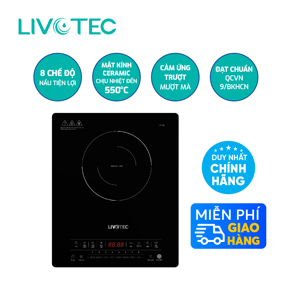 Bếp điện từ đơn Livotec LIS-668 2.000W 8 mức công suất - Miễn phí vận chuyển toàn quốc - Bảo hành 24 tháng - Hàng chính hãng