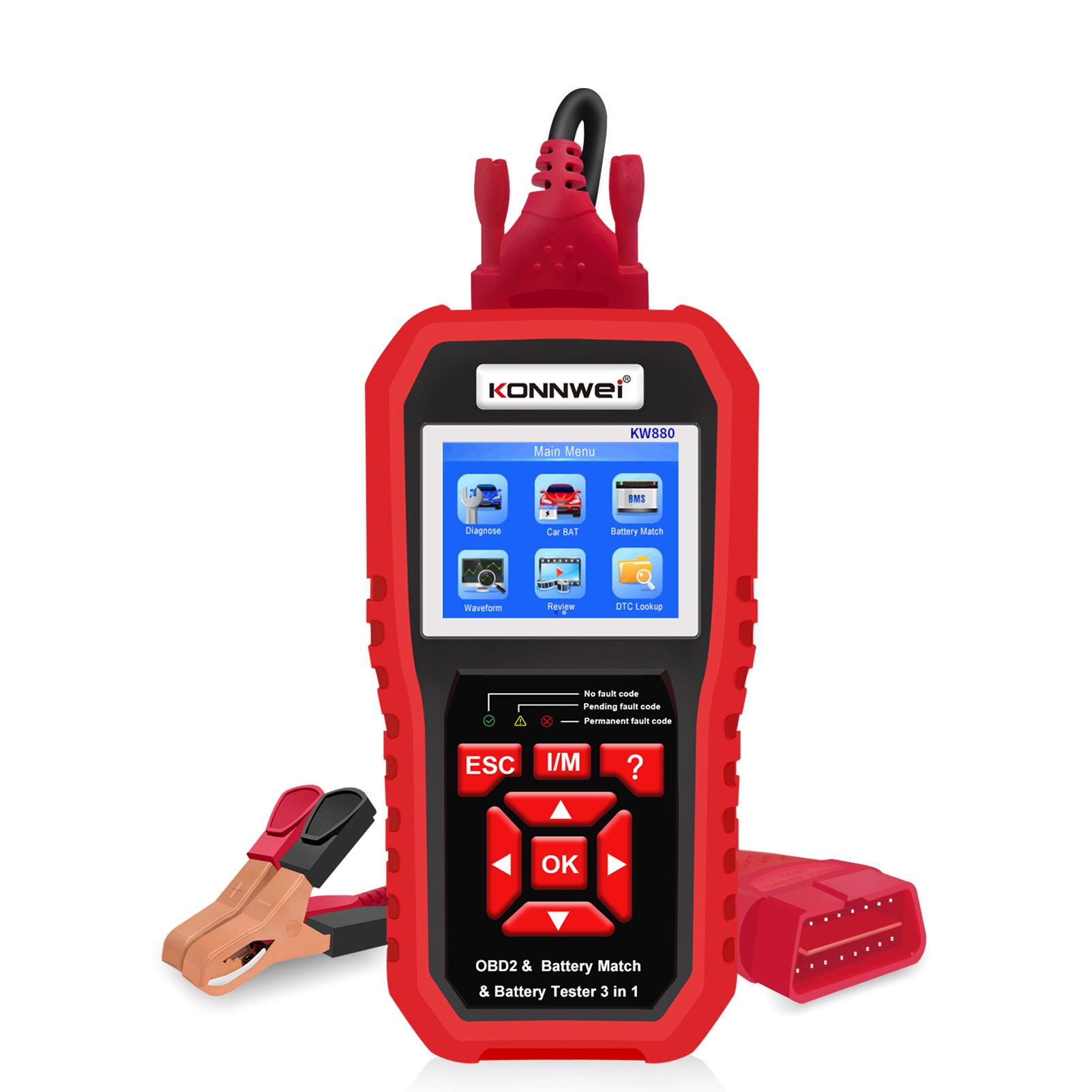 KONNWEI KW880 Universal Battery Tester& Car Battery Match Car OBDII Diagnostic Fault Scanner for 6V-12V Car Motorcycle Battery Test