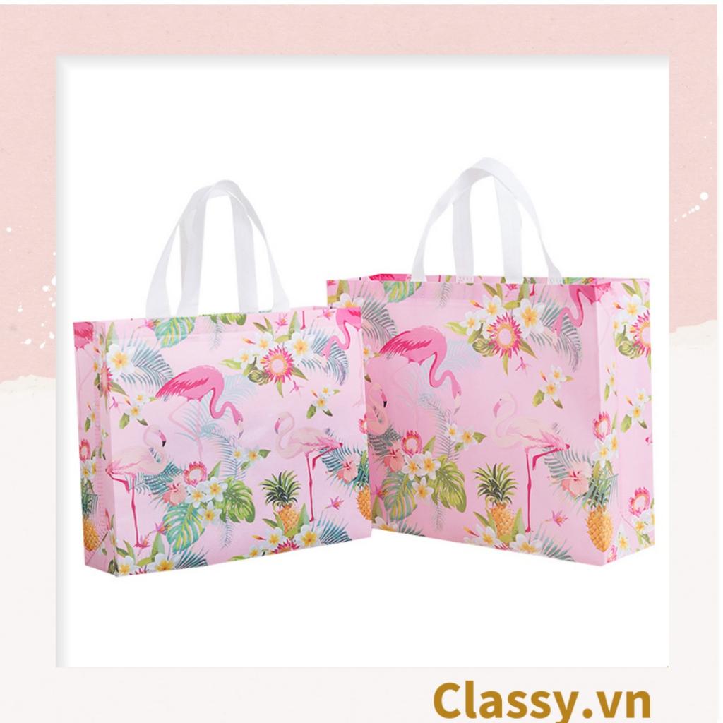 Túi Tote Classy  size khổng lồ; chất liệu vải không dệt, hàng dầy chịu tải 40kg, in hình  hồng hạc vintage T588