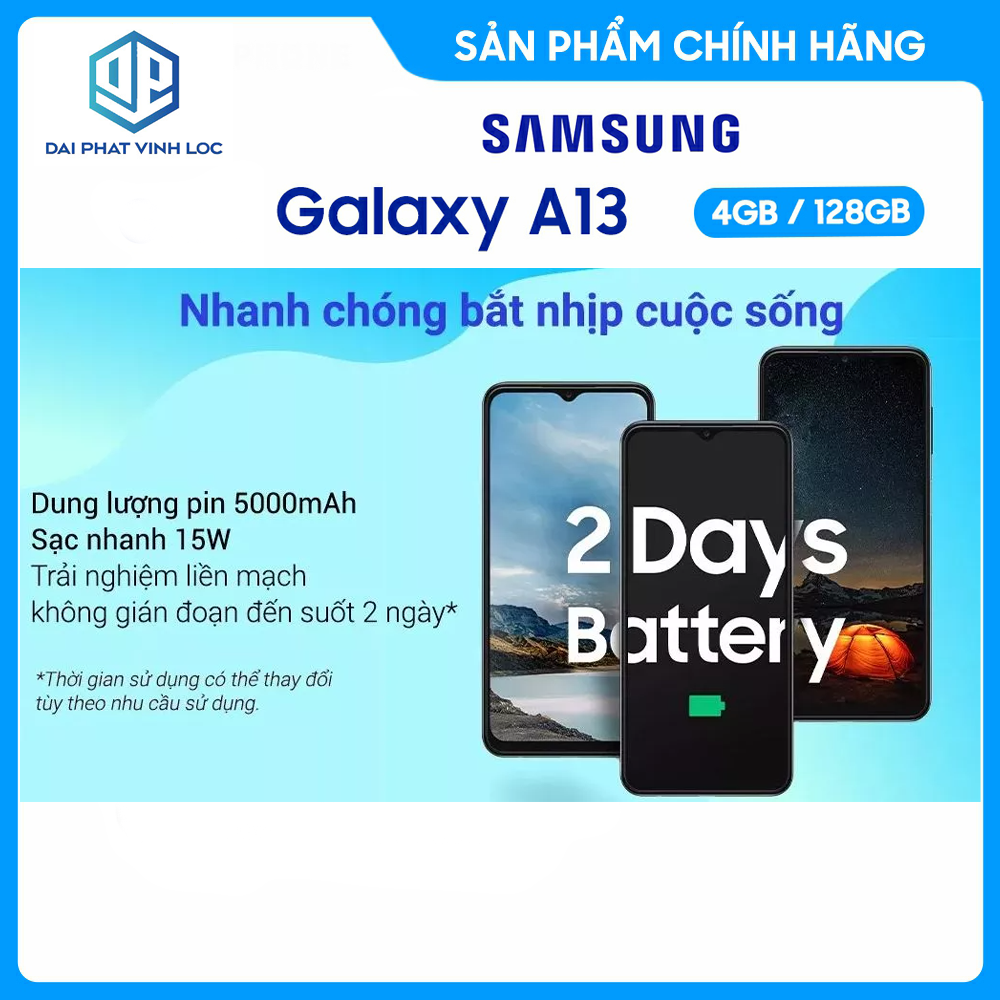 Điện Thoại Samsung Galaxy A13 (4GB/128GB) - Hàng Chính Hãng, Mới 100%, Nguyên Seal | Bảo hành 12 tháng QZ4 - Màn Hình 6.6 Inches - Pin Khủng 5000 mAh