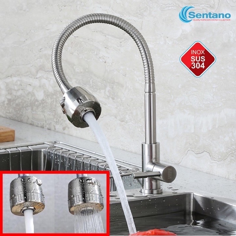 Vòi chén inox lạnh thân mềm xoay 360 nhám