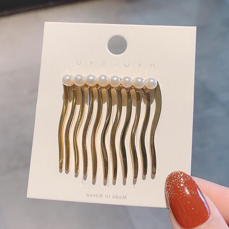 Cài tóc kim loại mini đính đá phối ngọc hàn quốc- Nunam shop