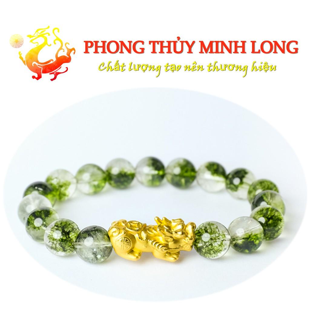 Vòng tay đá. thach anh Ưu Linh Xanh Lá chất lượng 5A mix Tỳ Hưu Vàng