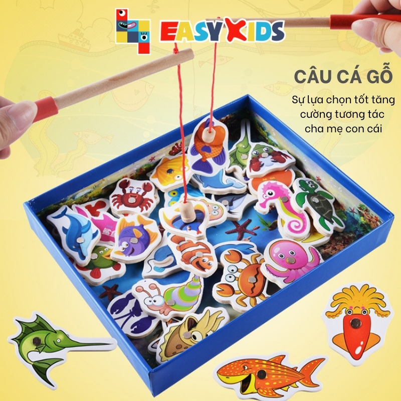 Đồ Chơi Gỗ Câu Cá Cho Bé Có Nam Châm 32 Chi Tiết Nhiều Màu Sắc Hấp Dẫn