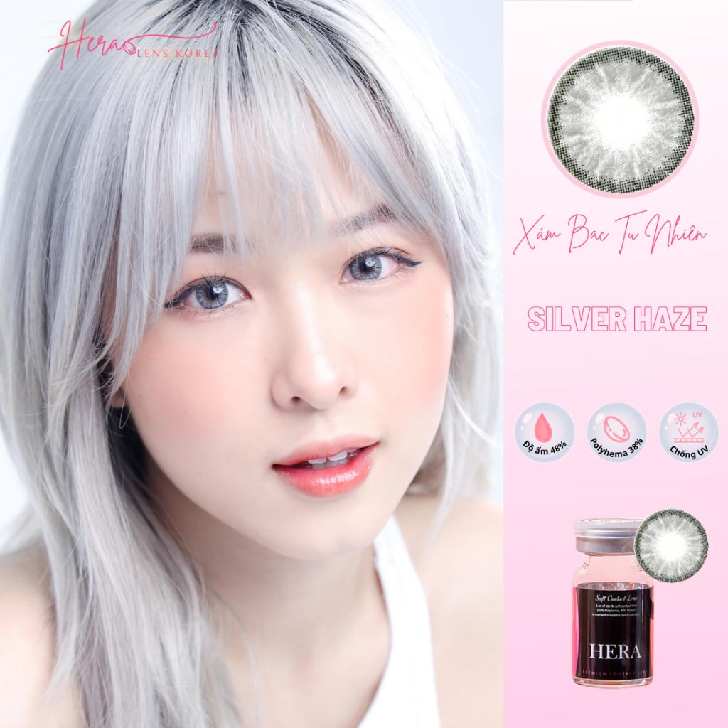 Kính Áp Tròng Hera Xám Bạc Tự Nhiên 0 - 7 Độ SILVER HAZE Nhập Khẩu Hàn Quốc Lens Cận 6 Tháng
