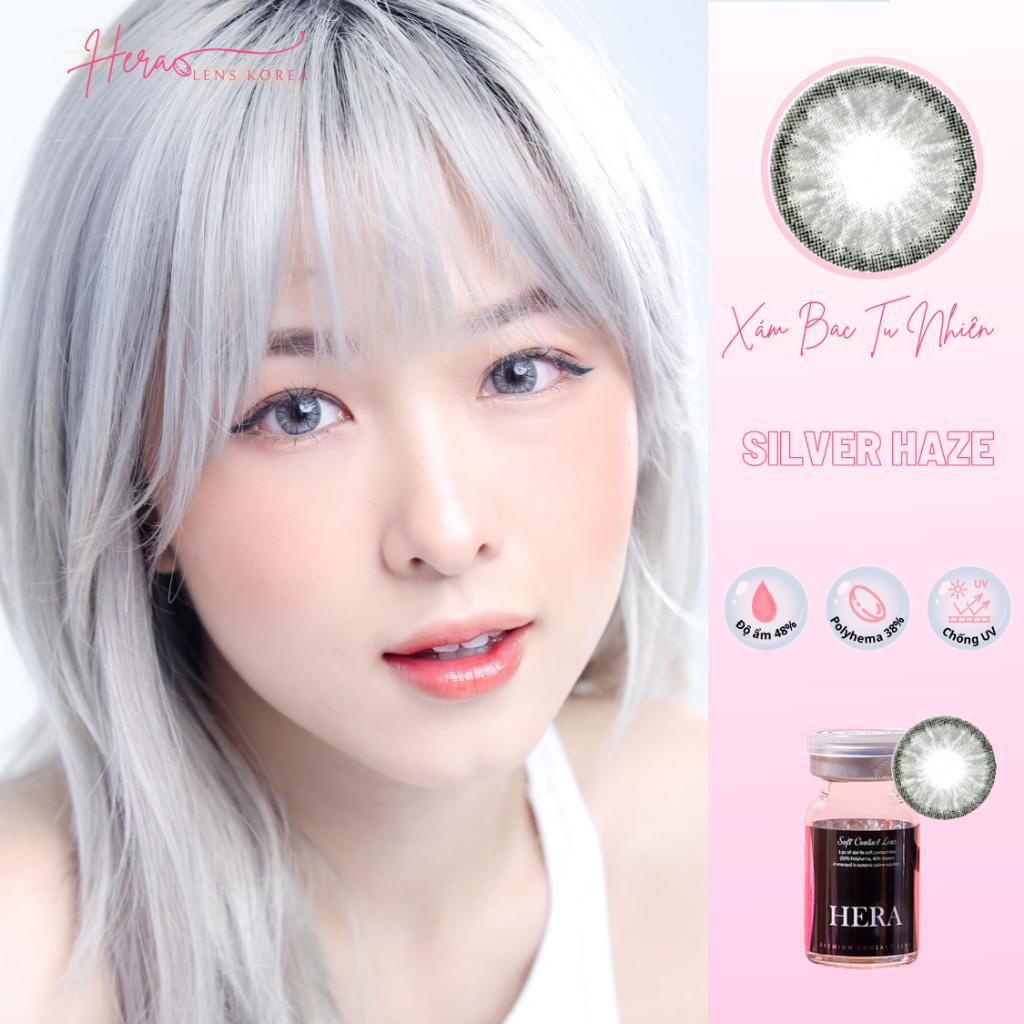 Kính Áp Tròng Hera Xám Bạc Tự Nhiên 0 - 7 Độ SILVER HAZE Nhập Khẩu Hàn Quốc Lens Cận 6 Tháng (1 Cặp)