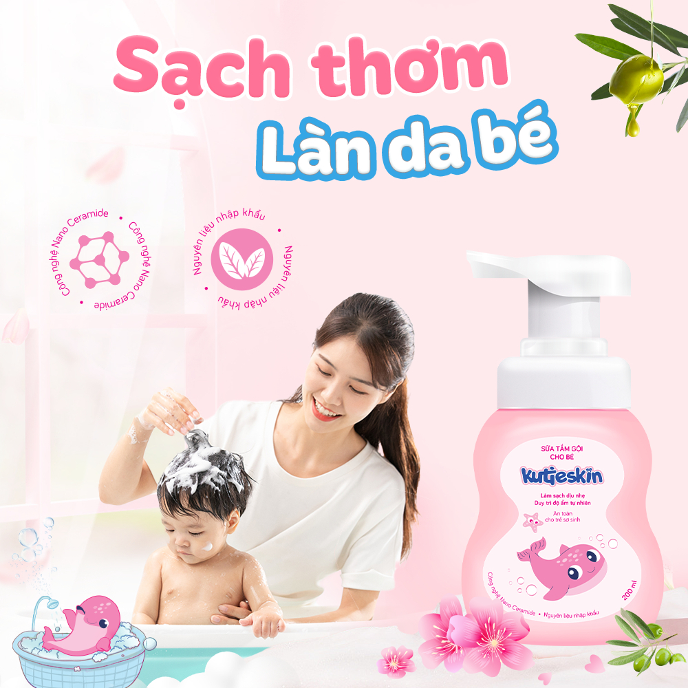 Sữa tắm gội cho bé Kutieskin 200ml làm sạch da và tóc bé nhẹ nhàng,dưỡng ẩm vượt trội, hỗ trợ làm dịu da