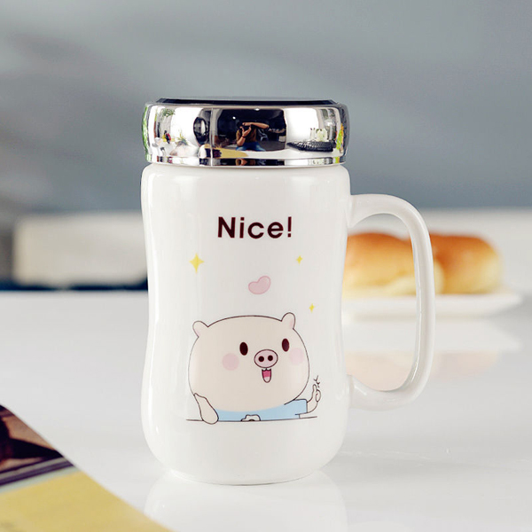 Ly Sứ Uống Nước Giữ Nhiệt Có Nắp Tráng Gương Cao Cấp, Cốc Giữ Nhiệt Họa Tiết Đáng Yêu Cho Bé - Chính hãng MINIIN