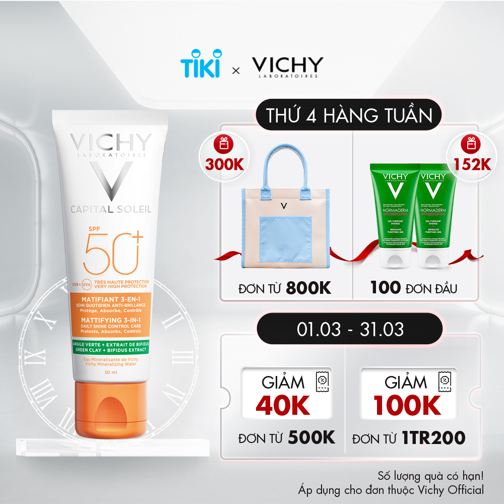 Kem Chống Nắng Chống Ô Nhiễm Và Bụi Mịn Hằng Ngày SPF 50+, Chống Tia UVA + UVB Capital Soleil Mattifying 3 In 1