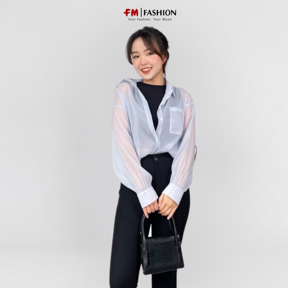 Áo sơ mi nữ FM Style chất voan mềm mại dày dặn tay dài phối túi thời trang Hàn Quốc 210270025