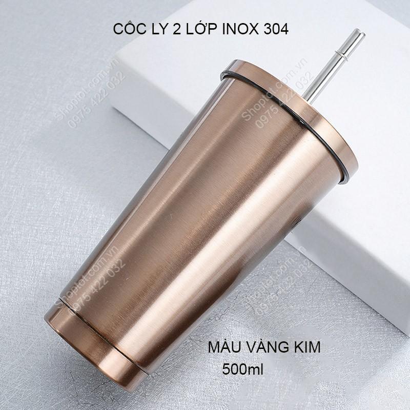 CỐC 2 LỚP INOX 304 CR500, CHỐNG NÓNG, CÓ NẮP VÀ ỐNG HÚT, CỠ LỚN 500ML, DÙNG ĐƯỢC TRÊN XE HƠI
