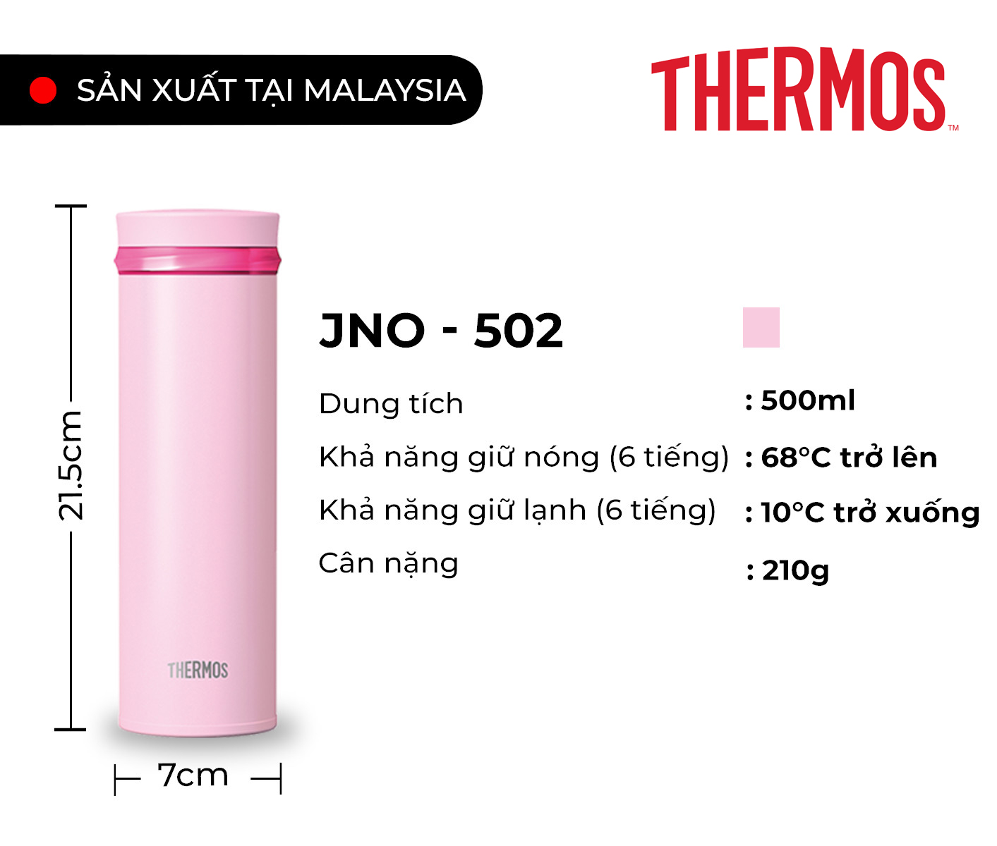 Bình giữ nhiệt Nhật Bản inox Thermos nắp vặn 500ml JNO 502 - Hàng chính hãng - Dark Navy