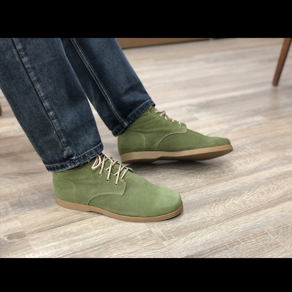 Giày nam cao cổ buộc dây da bò lộn cao cấp màu xanh  Olive 1929 Sr7 - Giày boots nam cao cổ buộc dây