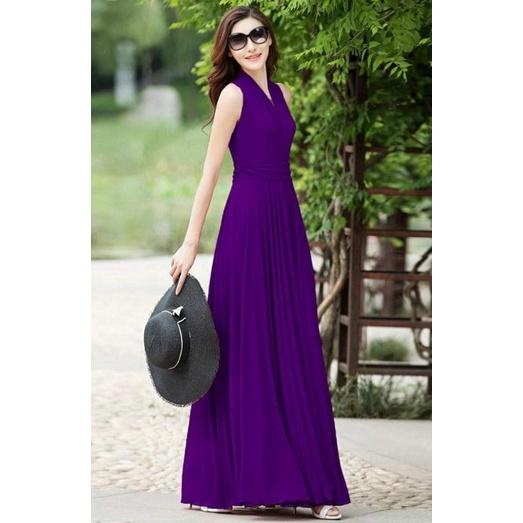 ĐẦM XÒE MAXI DÀI CỔ CHOÀNG NHIỀU MÀU