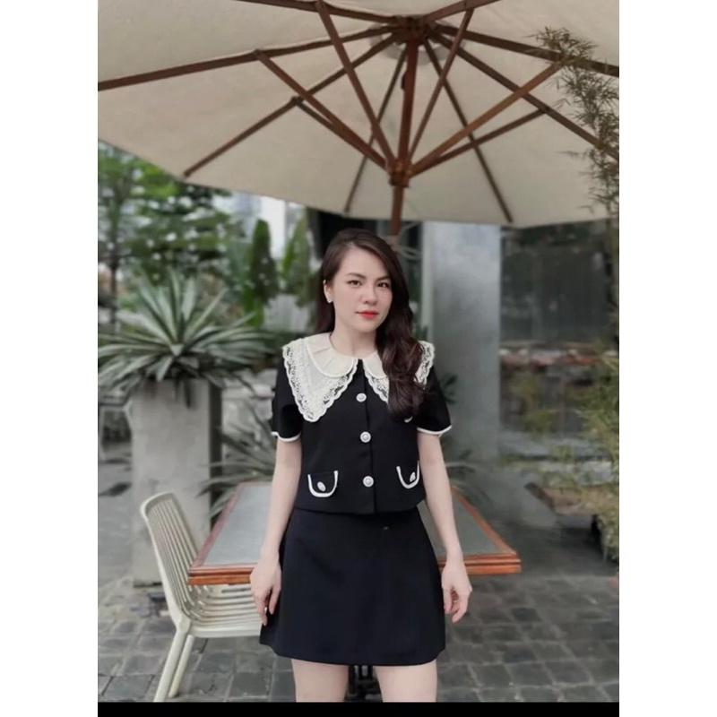 SET CHÂN VÁY PHỐI ÁO CỔ REN PHỐI VIỀN PHONG CÁCH TIỂU THƯ