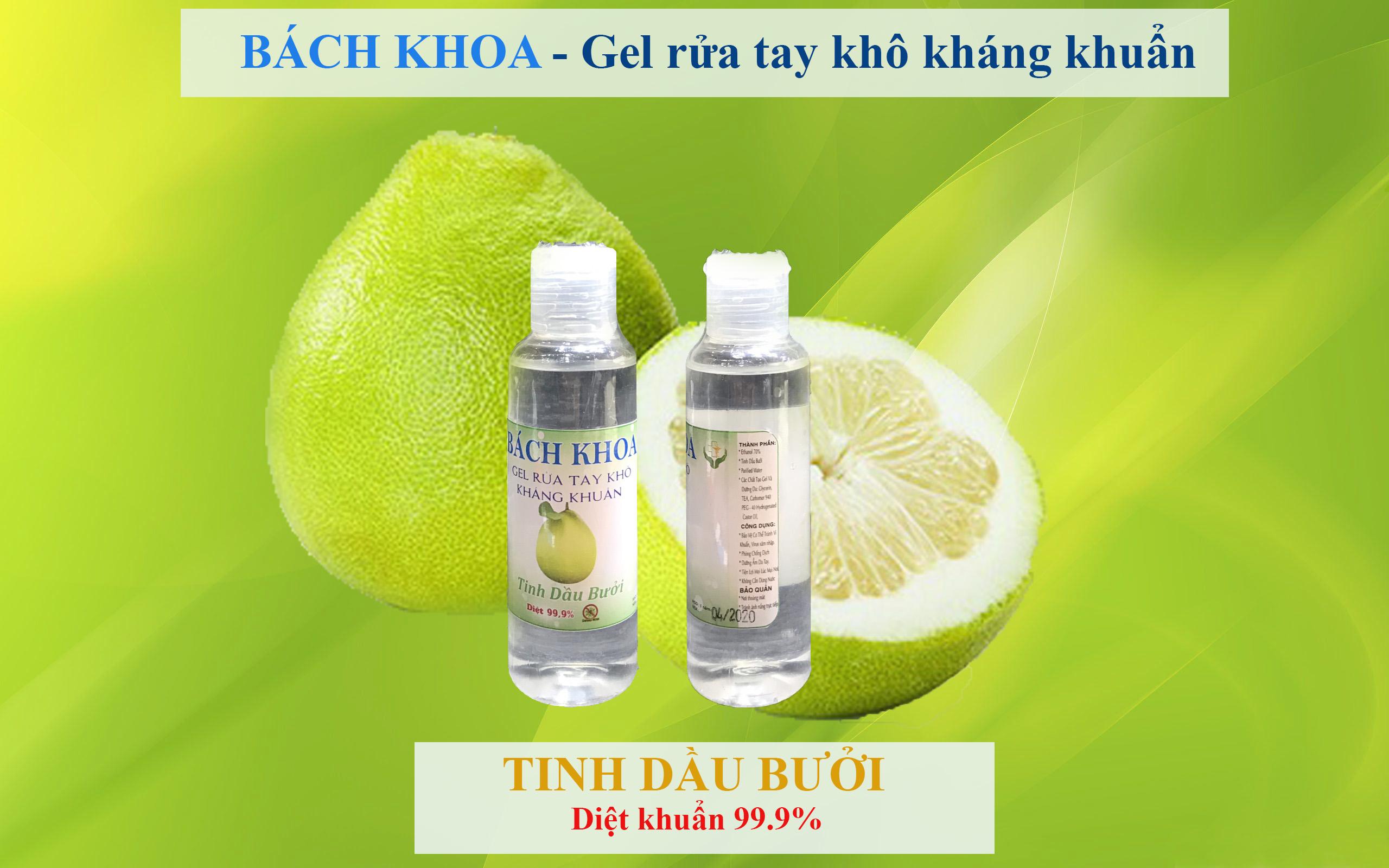 Combo 2 chai 130ml Gel Rửa Tay Khô Bách Khoa - Tinh Dầu Bưởi Kháng Khuẩn