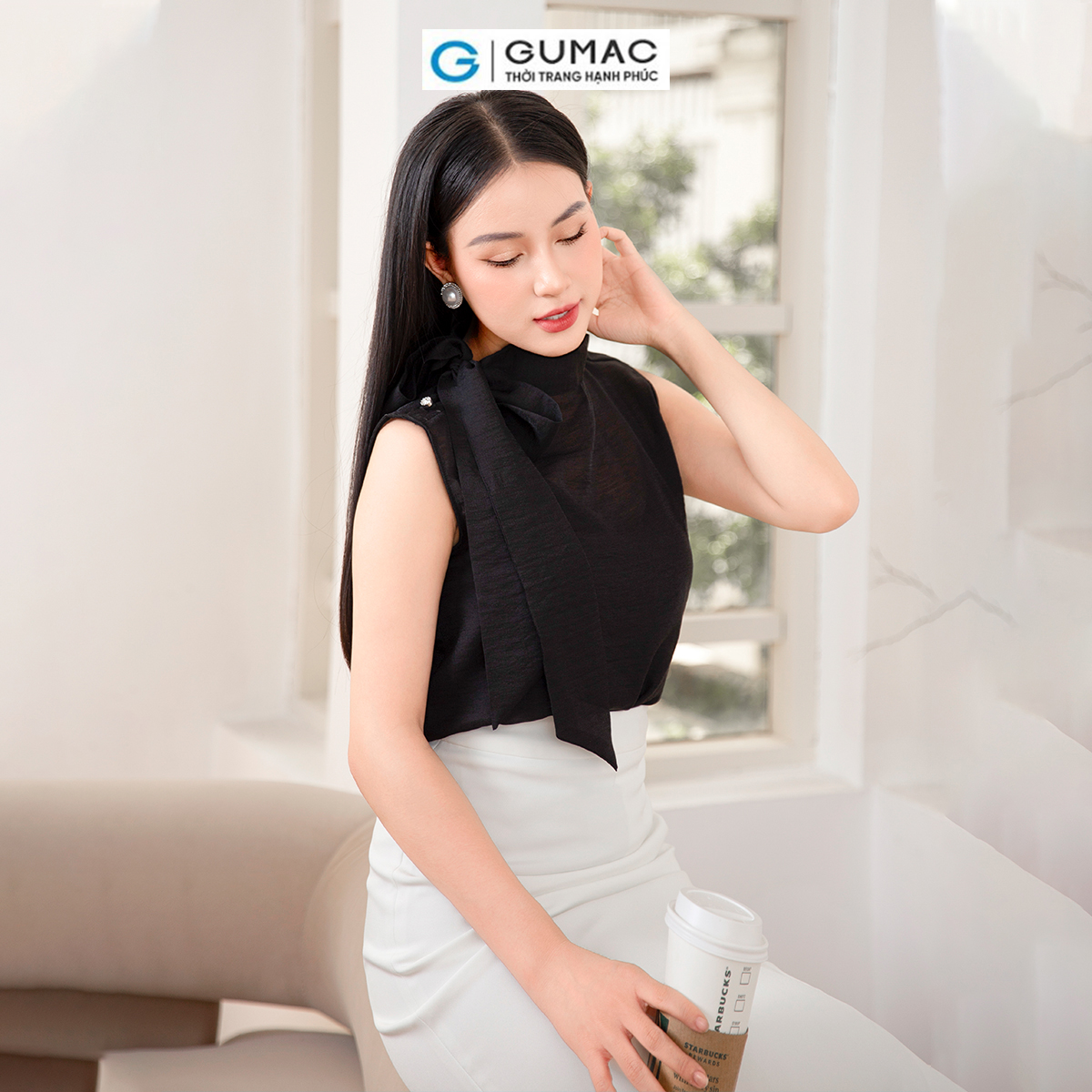 Áo kiểu thắt nơ  thời trang GUMAC AD10025