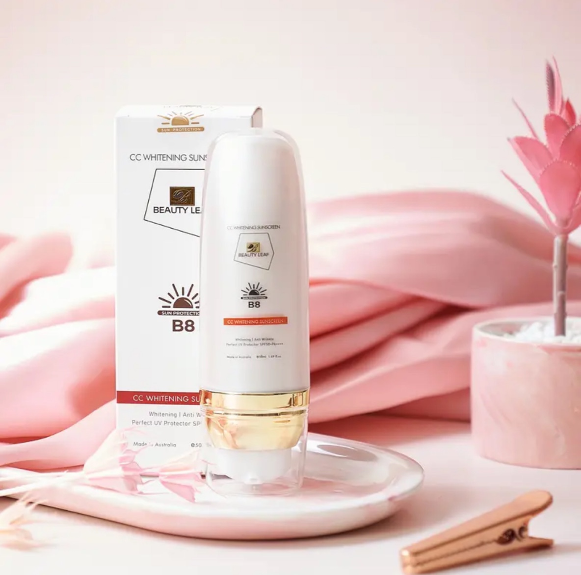 [GOLDEN HEALTH] Kem Chống Nắng Beauty Leaf SPF50+ 50ml, Tinh Chất Chống Nắng Nâng Tone,Chống Nước Ngăn Chặn Và Bảo Vệ Da Dưới Tác Hại Của Tia UVA, UVB Từ Ánh Nắng Mặt Trời Beauty Leaf CC Whitening Sunscreen