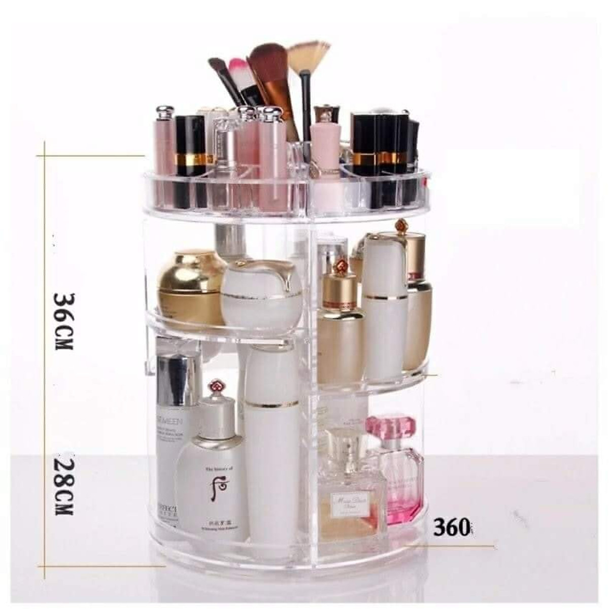 Kệ Để Mỹ Phẩm Trụ Xoay 360 Độ Mica Trong Suốt Cao Cấp Tặng Kèm Chì Xé Kẻ Chân Mày