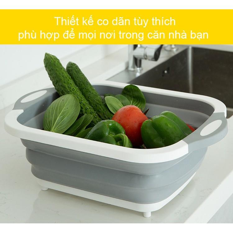Thớt kèm chậu rổ đa năng, gấp gọn 3 trong cùng 1 sản phẩm có tay vịn bằng nhựa PP cao cấp