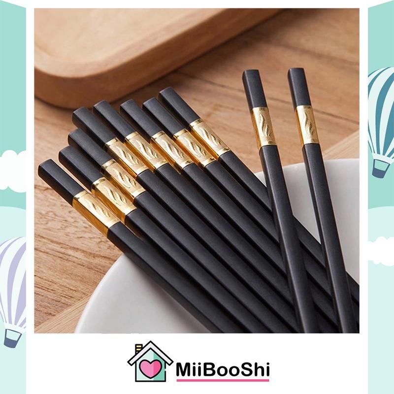 Đũa nhật cao cấp chống trượt kháng khuẩn hộp 10 đôi đũa mạ vàng chịu nhiệt chống nấm mốc bền màu MiibooShi SL1399