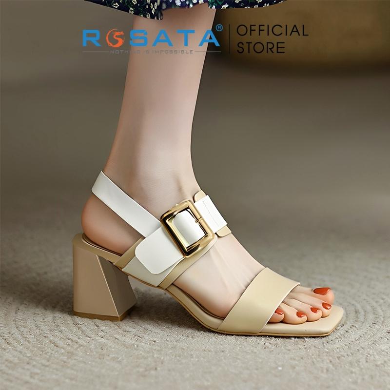 Giày sandal cao gót nữ ROSATA RO534 xỏ ngón mũi vuông quai hậu khóa cài gót vuông cao 5cm xuất xứ Việt Nam