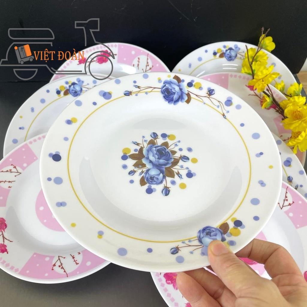 Dĩa MECA CẠN - HÀNG VIỆT NAM CHẤT LƯỢNG CAO, hoa văn sang trọng NHIỀU SIZE , MÀU XANH, HỒNG