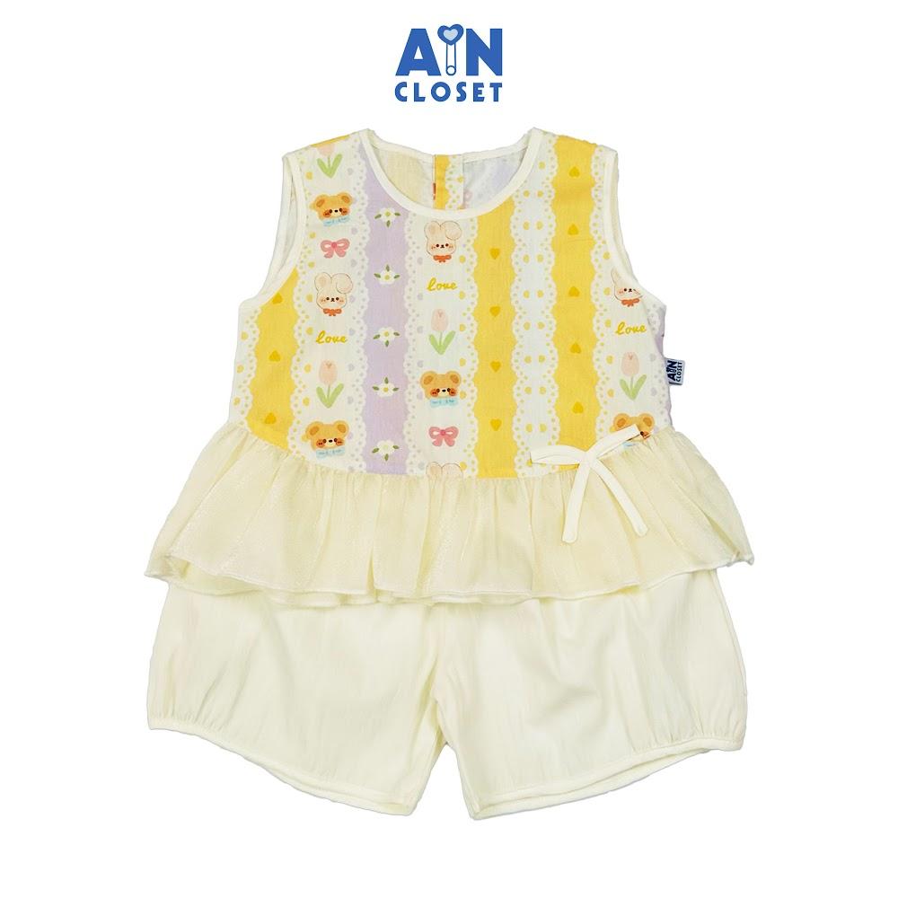 Bộ quần áo Ngắn bé gái họa tiết Thỏ Gấu Kem Cotton - AICDBGE238FW - AIN Closet