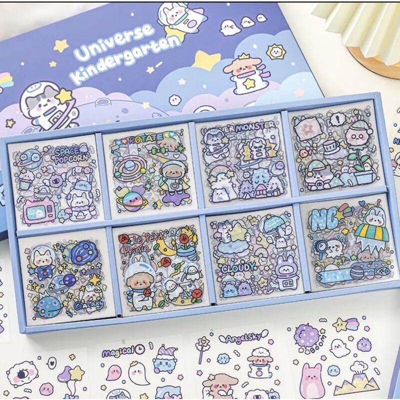 Hộp 1000 Sticker 100 tấm sticker hình dán - quà tặng dán hoạt hình trang trí sổ lưu niệm dễ thương