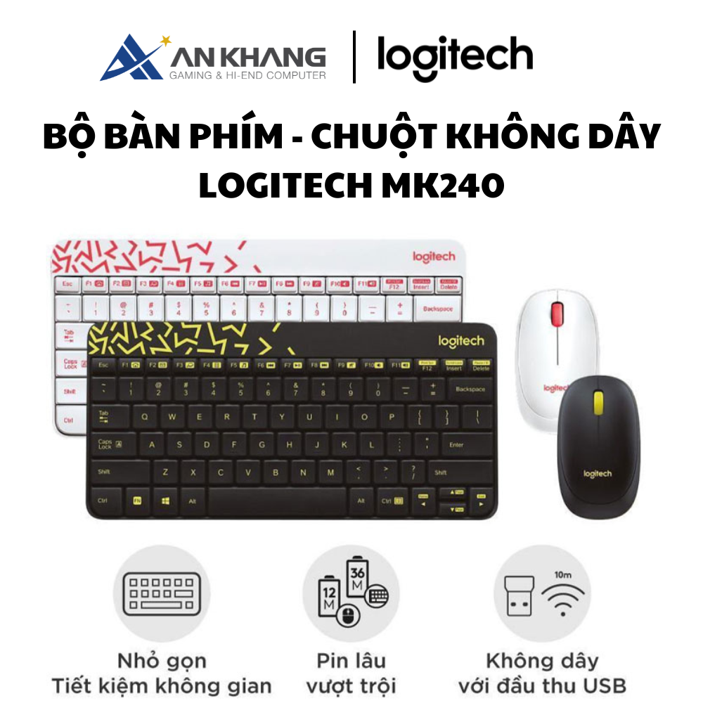 Bàn phím chuột Logitech MK240 Nano - kết nối Không dây Usb 2.4 Ghz - Hàng Chính Hãng