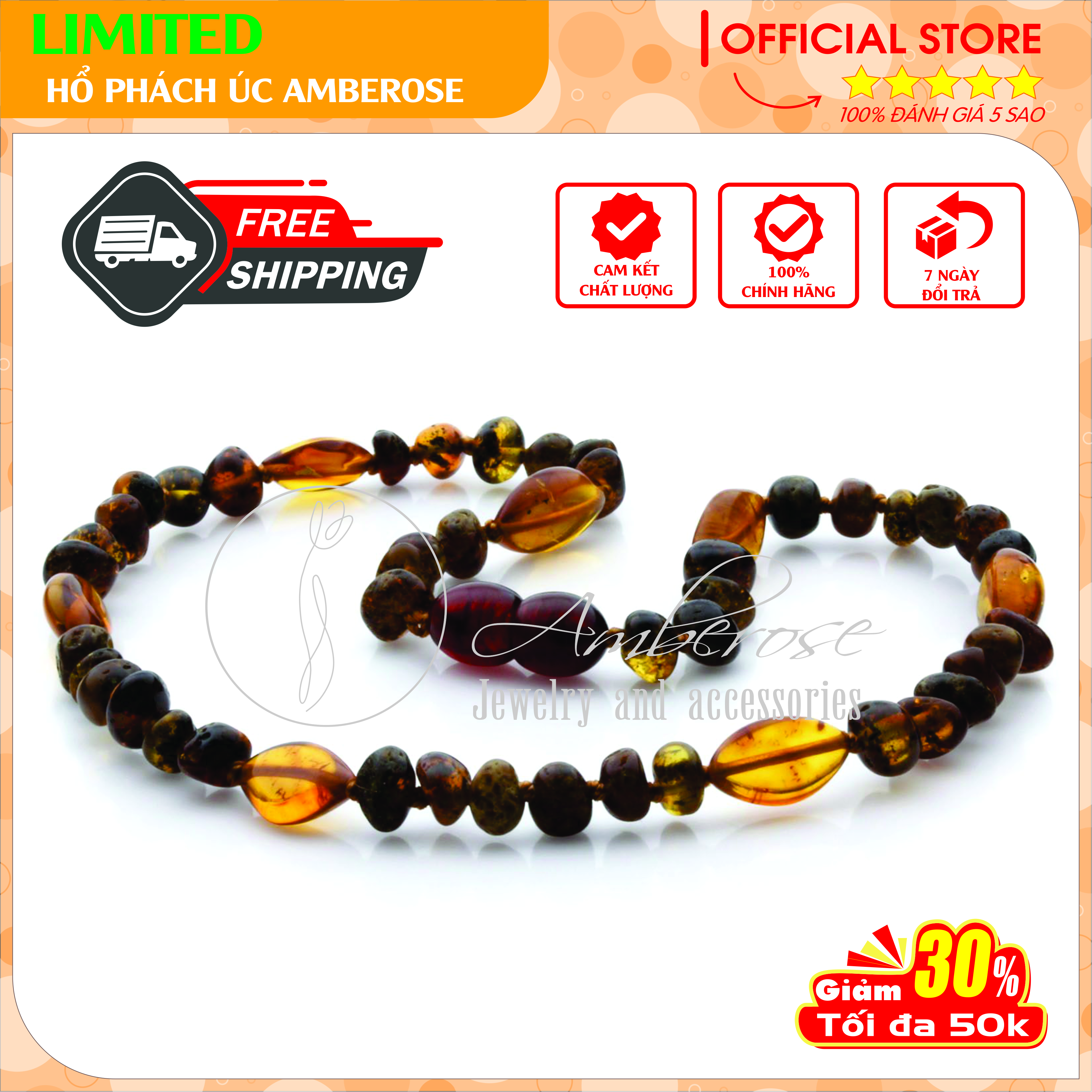 Vòng Cổ Hổ Phách Amber Úc Cho Bé 0 - 10 tuổi VCABLMT17