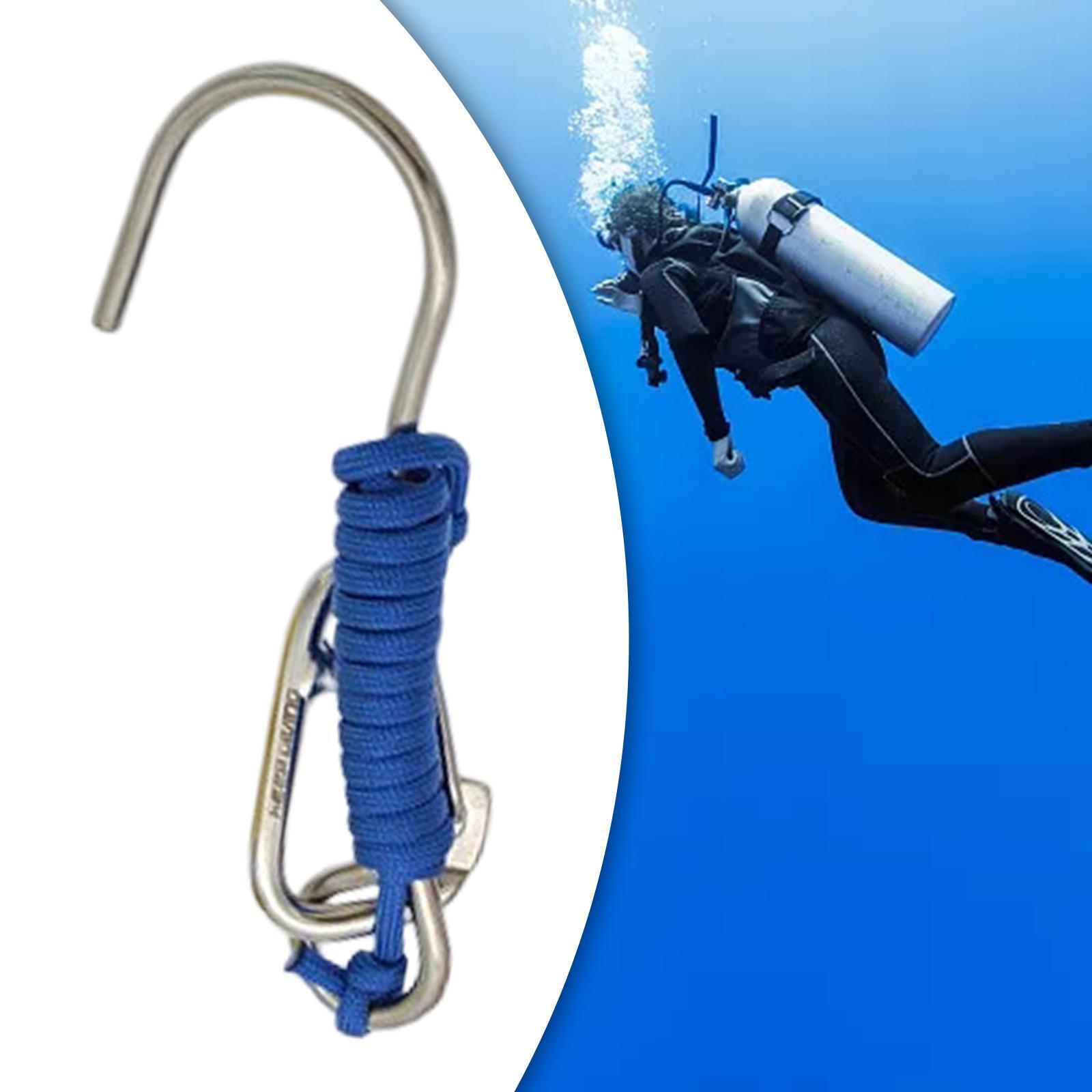 Diving Hook Stainless Steel Double Hook with Spiral Coil Lanyard and Quick Release Buckle