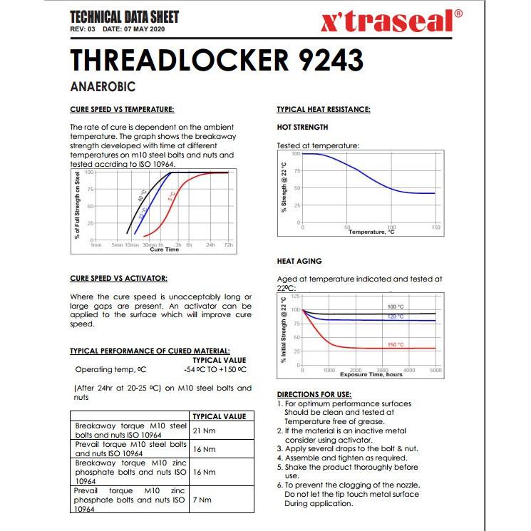 Keo khóa ren, chống tháo ren X'TRASEAL Threadlocker 9243 (Chai 10ml-50ml, vĩ màu xanh)