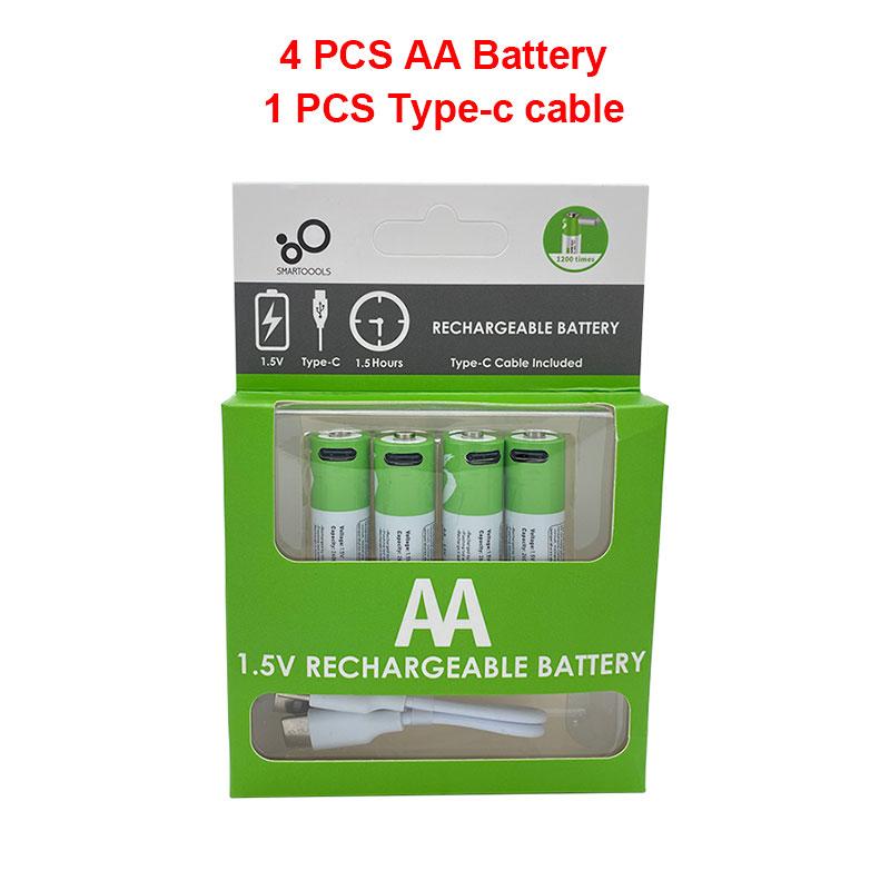 4 cái/lốc AA USB sạc pin li-ion 1.5V 2600mWh cho chuột điều khiển từ xa quạt nhỏ Pin đồ chơi điện + Cáp Màu sắc: 4 chiếc AA và 1 cáp