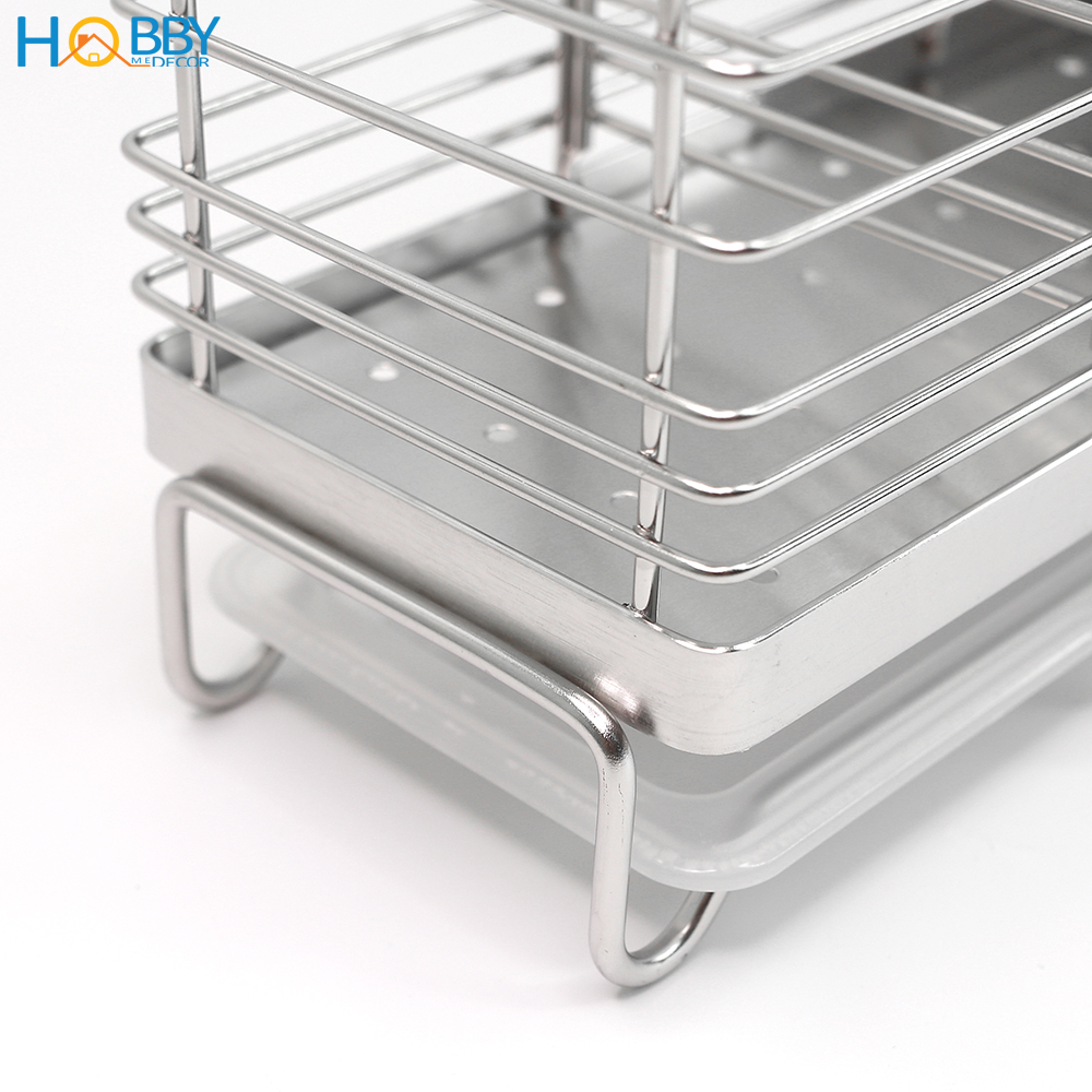 Kệ đựng đũa muỗng có móc treo đồ Hobby Home Decor KDM04 dán tường gạch men, kính - Inox 304 và có sẵn miếng dán