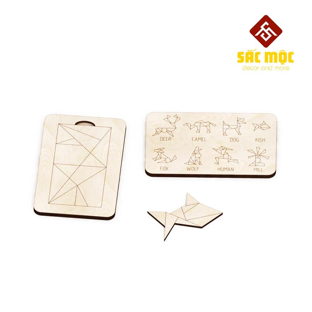 Bộ Ghép Hình #22 Trò Chơi Trí Uẩn Tangram 14 Món Có Hướng Dẫn Mặt Sau | Tangram Tô Màu Size 160 * 100 * 6 mm