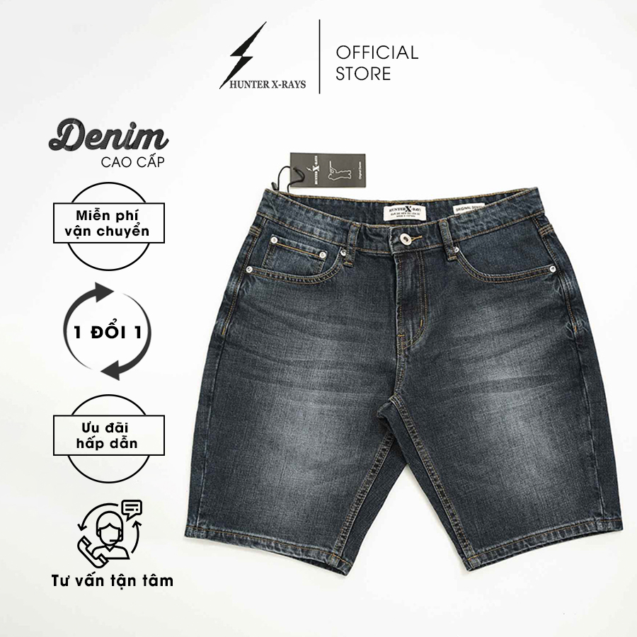 Quần Short Jeans Nam Cao Cấp HUNTER X-RAYS Form Slimfit Thun Nhẹ Màu Xanh Đậm S38