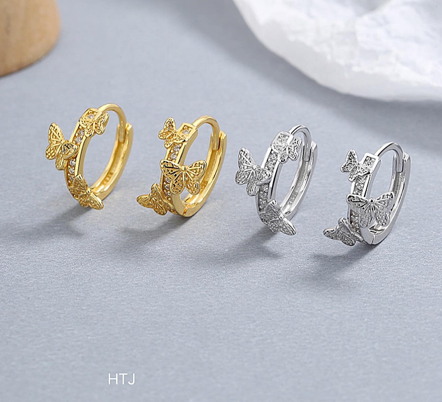 Bông tai bạc khuyên tròn hồ điệp chất liệu bạc s925 MS065d