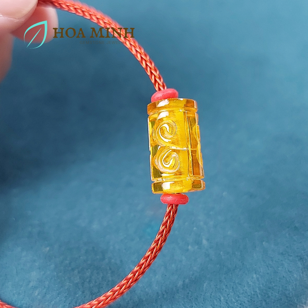 Vòng tay dây cáp phối lu thống Hổ Phách size 10x16.9 li chạm khắc vân mây may mắn