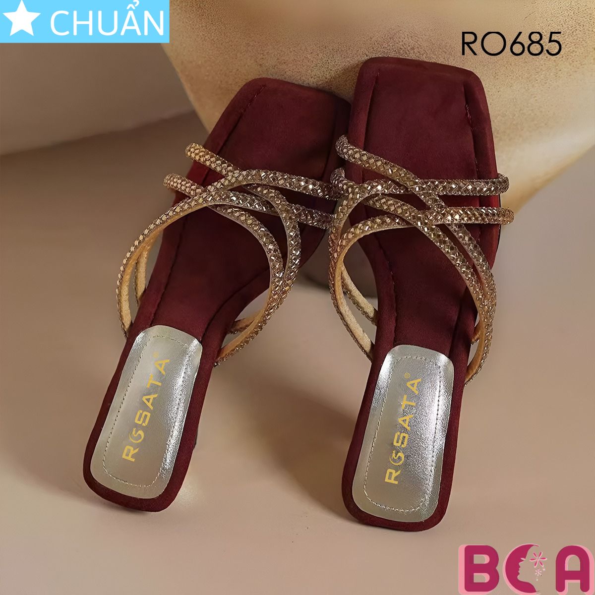Dép Guốc Nữ Cao Gót 5cm RO685 ROSATA tại BCASHOP Thiết Kế Sang Trọng Với Da Nhung Cao Cấp, Kiểu Dáng Thời Thượng