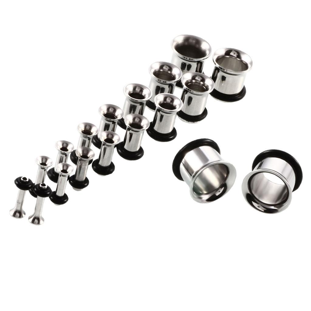 18 Pairs Stainless Steel Ear Gauges Stretching Tunnel Plugs 14g-00g