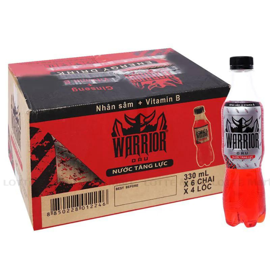 Thùng 24 Chai Nước Tăng Lực Có Gas Warrior Vị Dâu 330ml