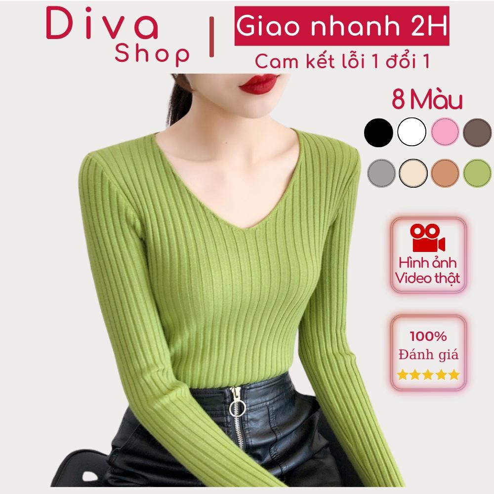 Áo len tăm cổ tim V nữ mềm mịn co giãn nhiều màu dễ phối đồ hàng Quảng Châu loại 1 AL02