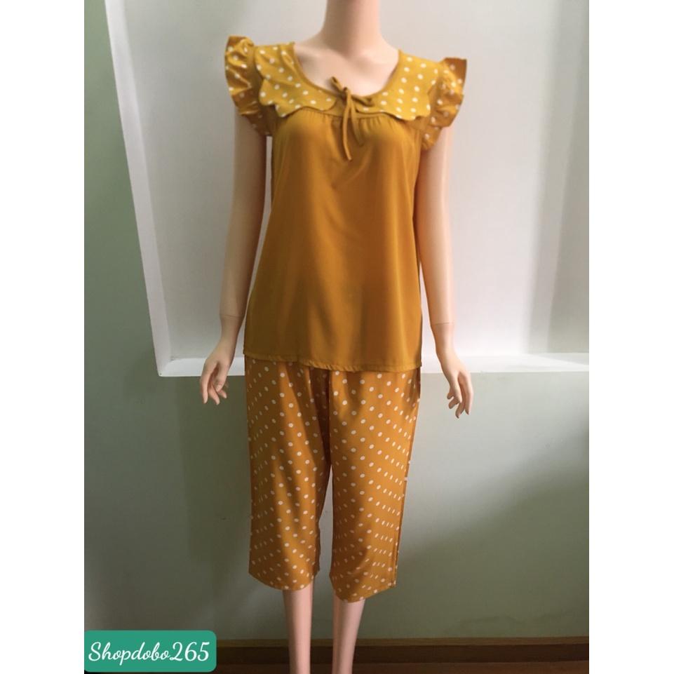 Đồ bộ nữ,đồ ngủ mặc nhà lửng 9 tấc vải tằm ý phối lụa bi size đại.
