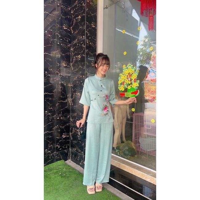 ĐỒ LAM ĐI CHÙA Đồ Phật Tử - Mẫu Hoa Cát Tường Thêu Tay Tinh Tế