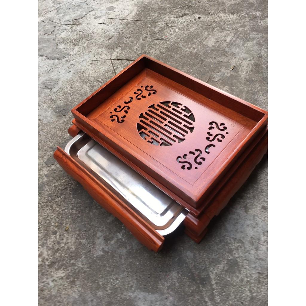 Khay trà chân quỳ mẫu trơn gỗ hương