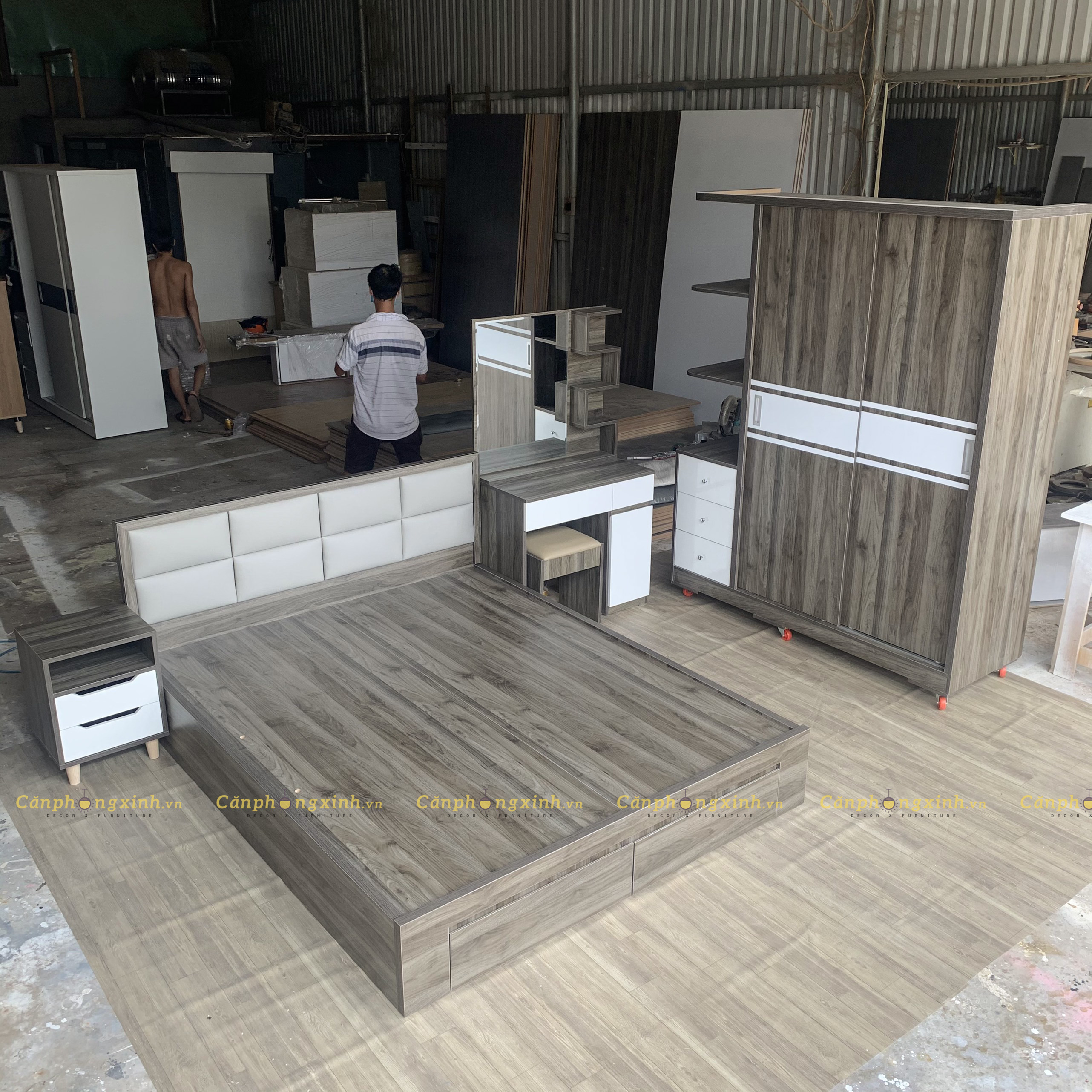 Tủ Áo Gỗ MDF Cửa Lùa Có Kệ CPX-T28 Xám Phối Trắng
